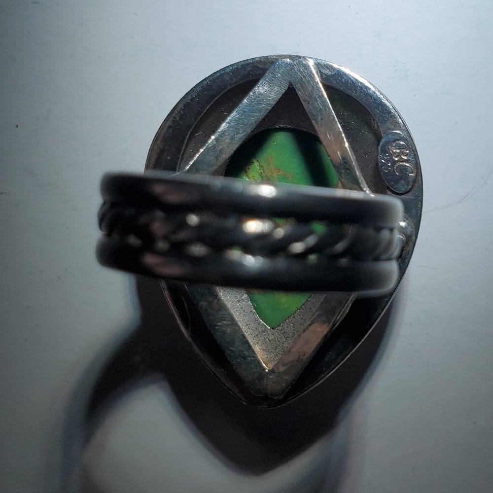 STERLING SILVER GREEN COPPER TURQUOISE RING - Picture 7 of 10